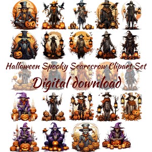 Spooky Scarecrow Halloween Clipart Set (Digital Download)