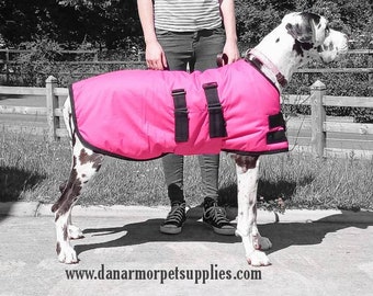 Great Dane female - READY MADE - Padded Triple Layer Warm Waterproof Coat - Hot pink