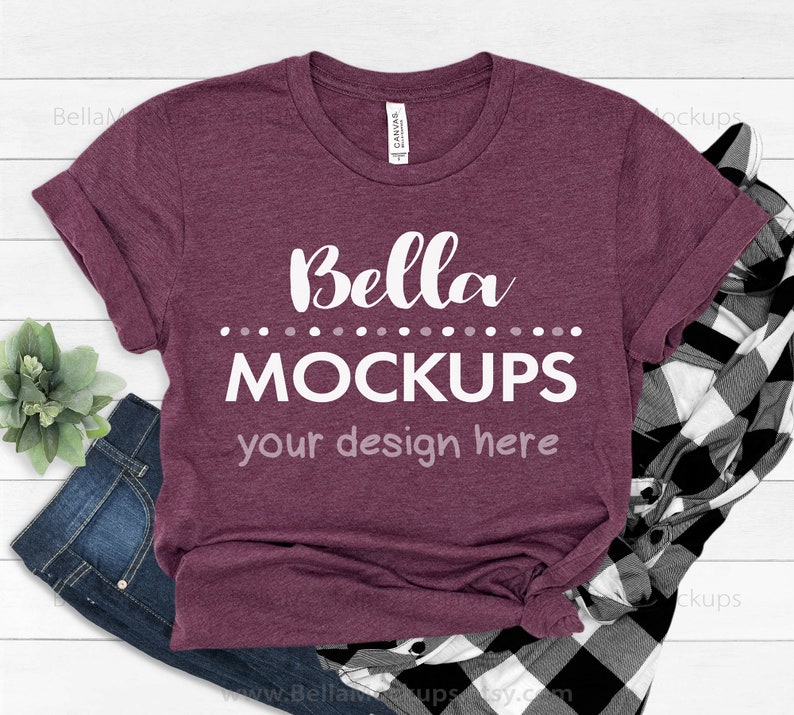 Download Heather Maroon tshirt MOCKUP image / BellaCanvas 3001 Heather | Etsy