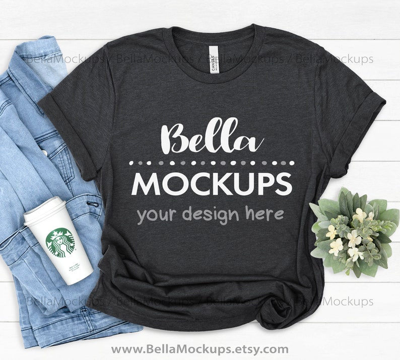 Dark Gray Heather Bella Canvas 3001 Tshirt Mockup / Tshirt - Etsy