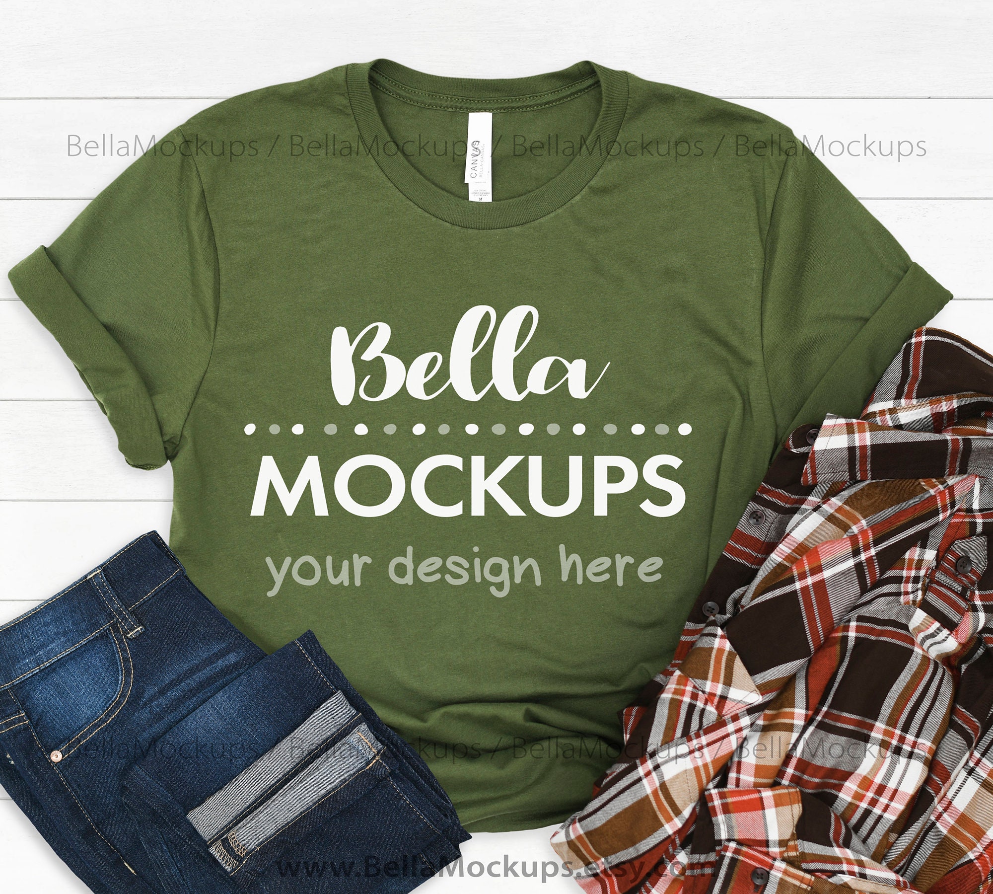 Download Bella Canvas 3001 OLIVE tshirt Mock up / BellaCanvas olive ...