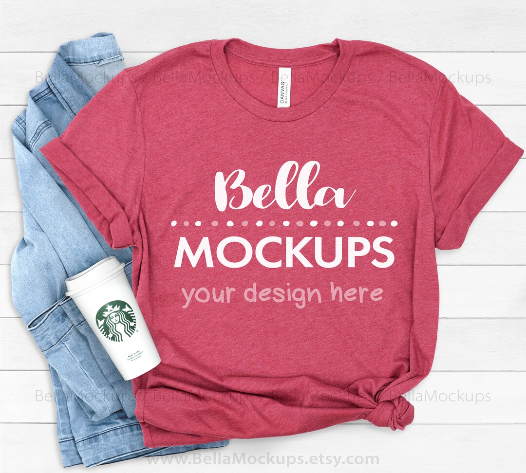 Bellacanvas 3001 Heather Raspberry T-shirt Mock up / Shiplap - Etsy