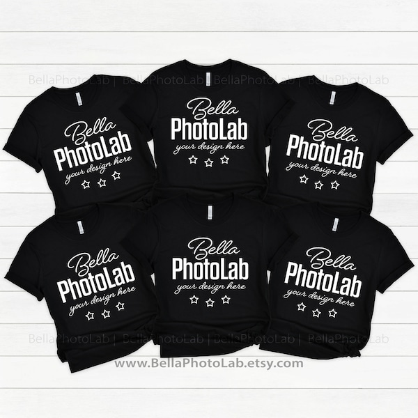black Bella Canvas group tshirts mockup image / multiple tshirts mockup / Bella Canvas 3001 t-shirt mockup / JPG digital download