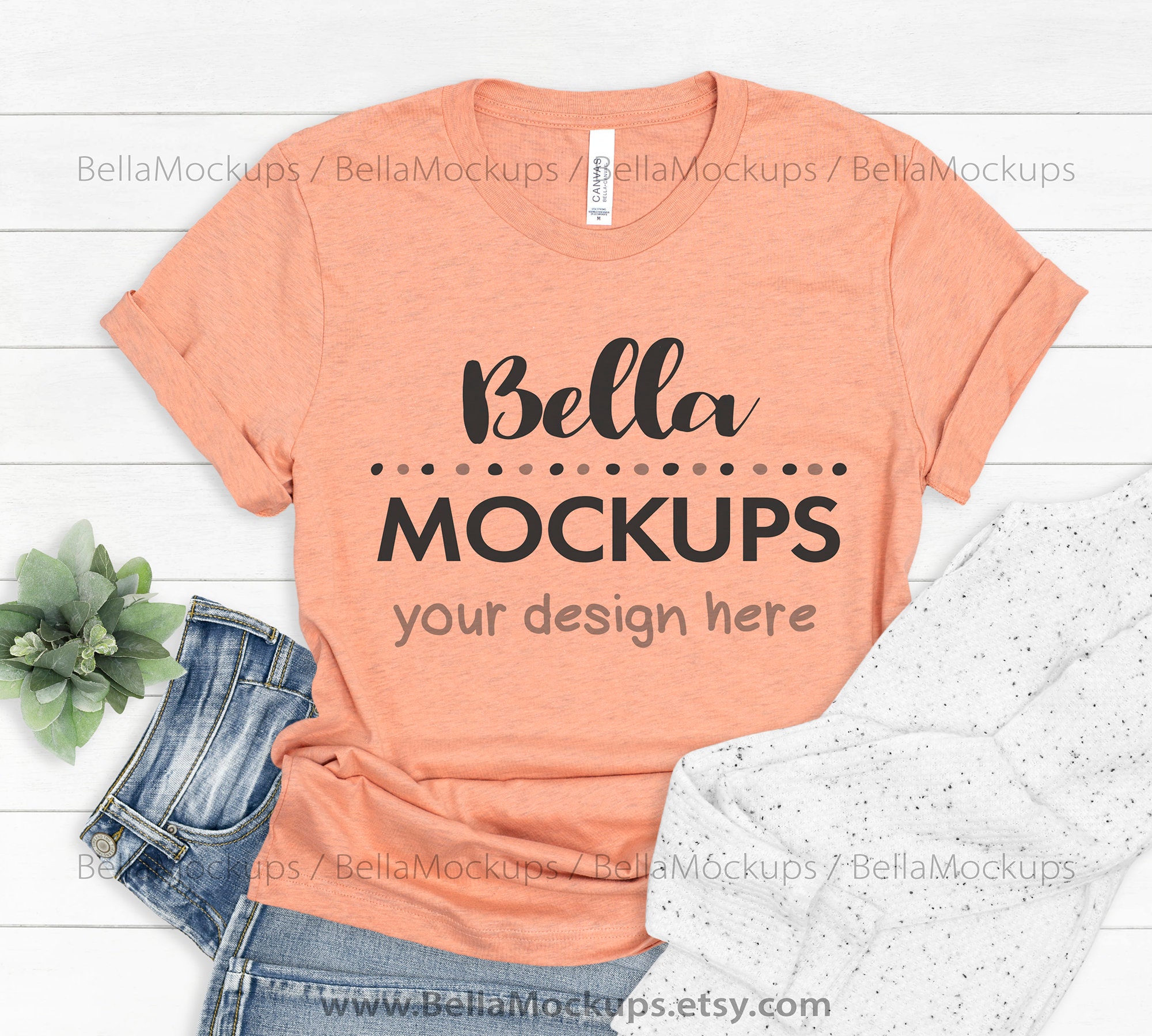 Heather Prism Sunset / Bella Canvas 3001 tshirt Mockup Photo / Bella+Canvas shirt mock-up / tshirt stock photo / shirt flatlay / shiplap