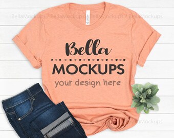 Heather Prism Sunset / Bella Canvas tshirt Mockup Photo / Bella+Canvas shirt mock-up / tshirt stock photo / shirt flatlay / shiplap