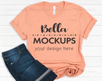 Heather Prism Sunset / Bella Canvas 3001 tshirt Mockup Photo / Bella+Canvas shirt mock-up / tshirt stock photo / shirt flatlay / shiplap