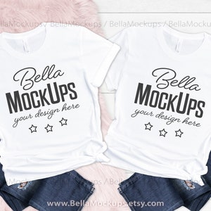 two white t-shirts mock up image / 2 white shirts mockup / Bella Canvas 3001 White Shirts / Bridal Party Mockup / flatlay JPG