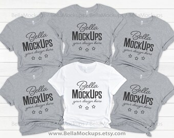 Group shirts Bella Canvas mockup / multiple tshirts mockup / bridal party tshirt mock up / 3001 athletic gray and white / stock photo