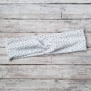 White with Small Black Polka Dots Stretch Headband