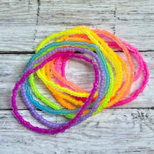 Set of 10 - Summer Neon Stack -  Seed Bead Stretch Stacking Bracelets