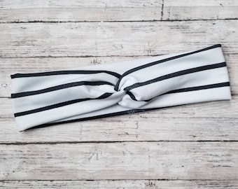 White with Black Stripes Stretch Headband