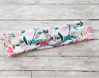 Floral Hearts Stretch Headband - Valentines Headband