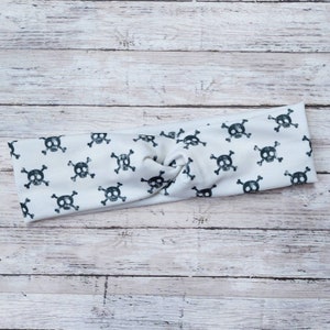 Black Skulls on Cream Stretch Headband - Halloween Headband