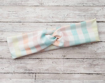 Pastel Plaid Stretch Headband - Easter Headband