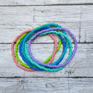 Set of 6 - Island Breeze Color Set - Seed Bead Stretch Stacking Bracelets - Summer Bracelets