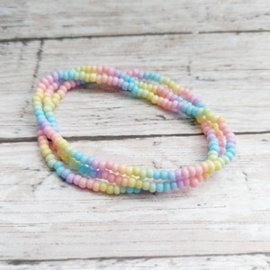 Set of 3 - Spring Pastel Rainbow -  Seed Bead Stretch Stacking Bracelets