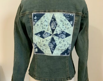 Quilt block Denim Jacket Women’s XL Tapered fit