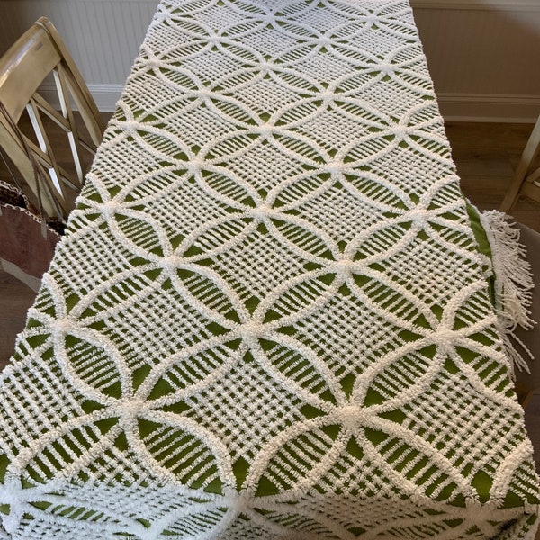 Chenille Patchwork Bedspread Full/Queen - Jewel Tone Cotton Trellis Pattern
