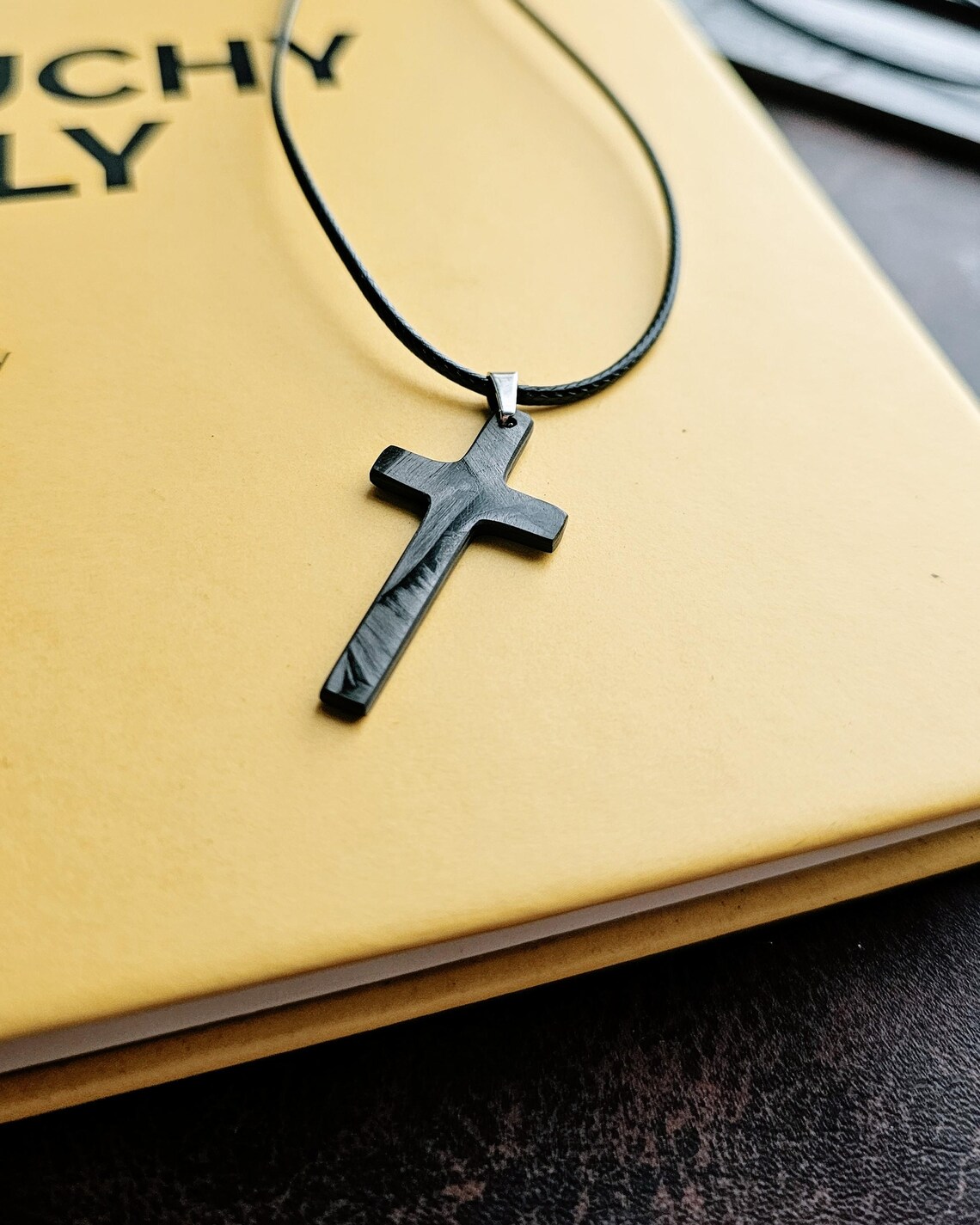 Green Carbon Fiber Insert Cross Pendant main image 1