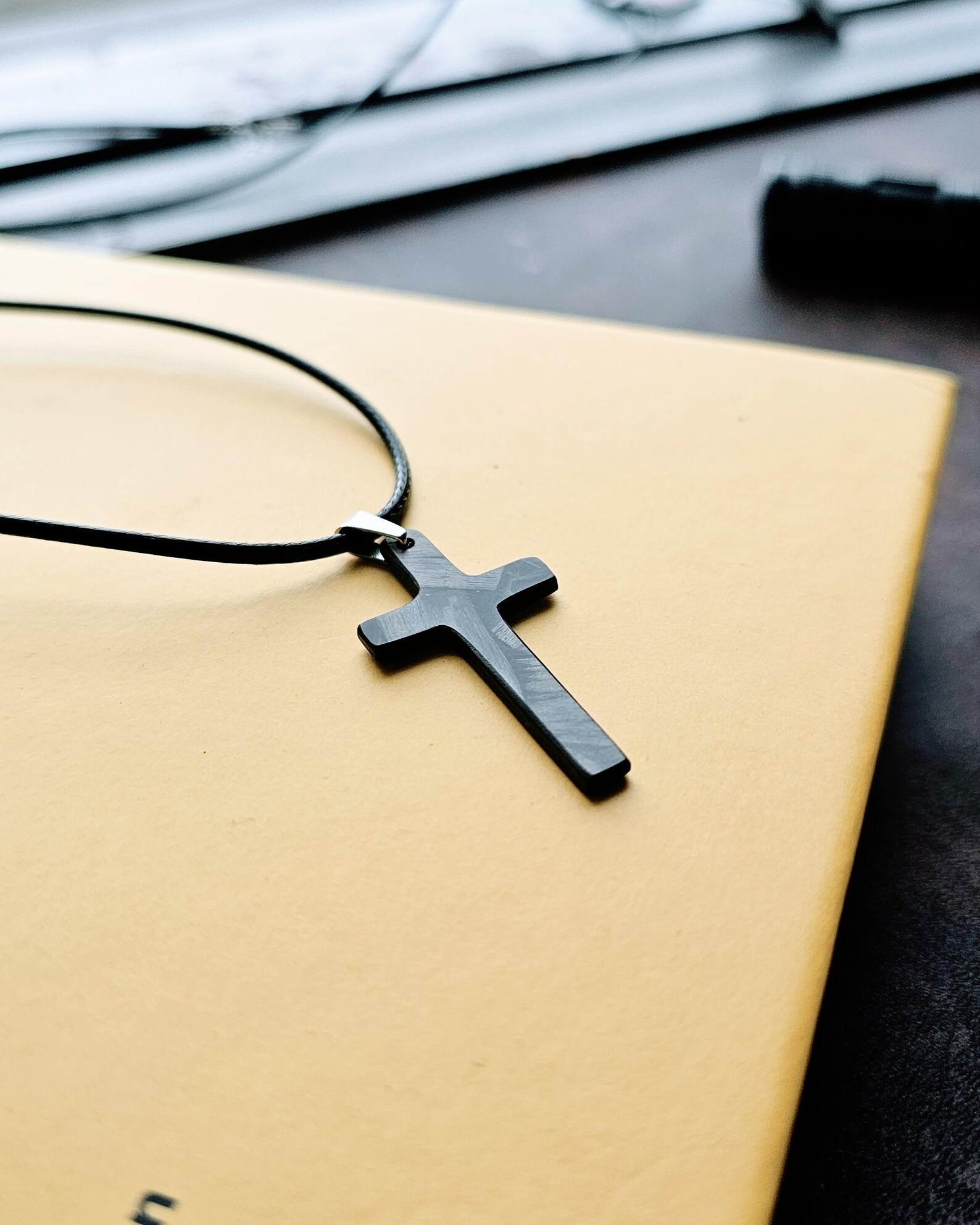 Green Carbon Fiber Insert Cross Pendant