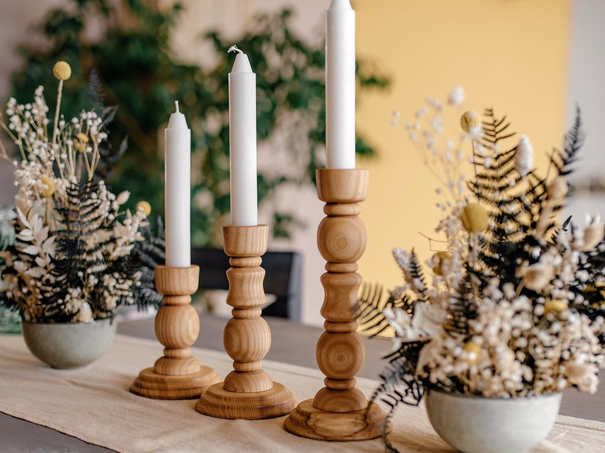 Wood candle holder set of 3 Farmhouse Table decor Etsy