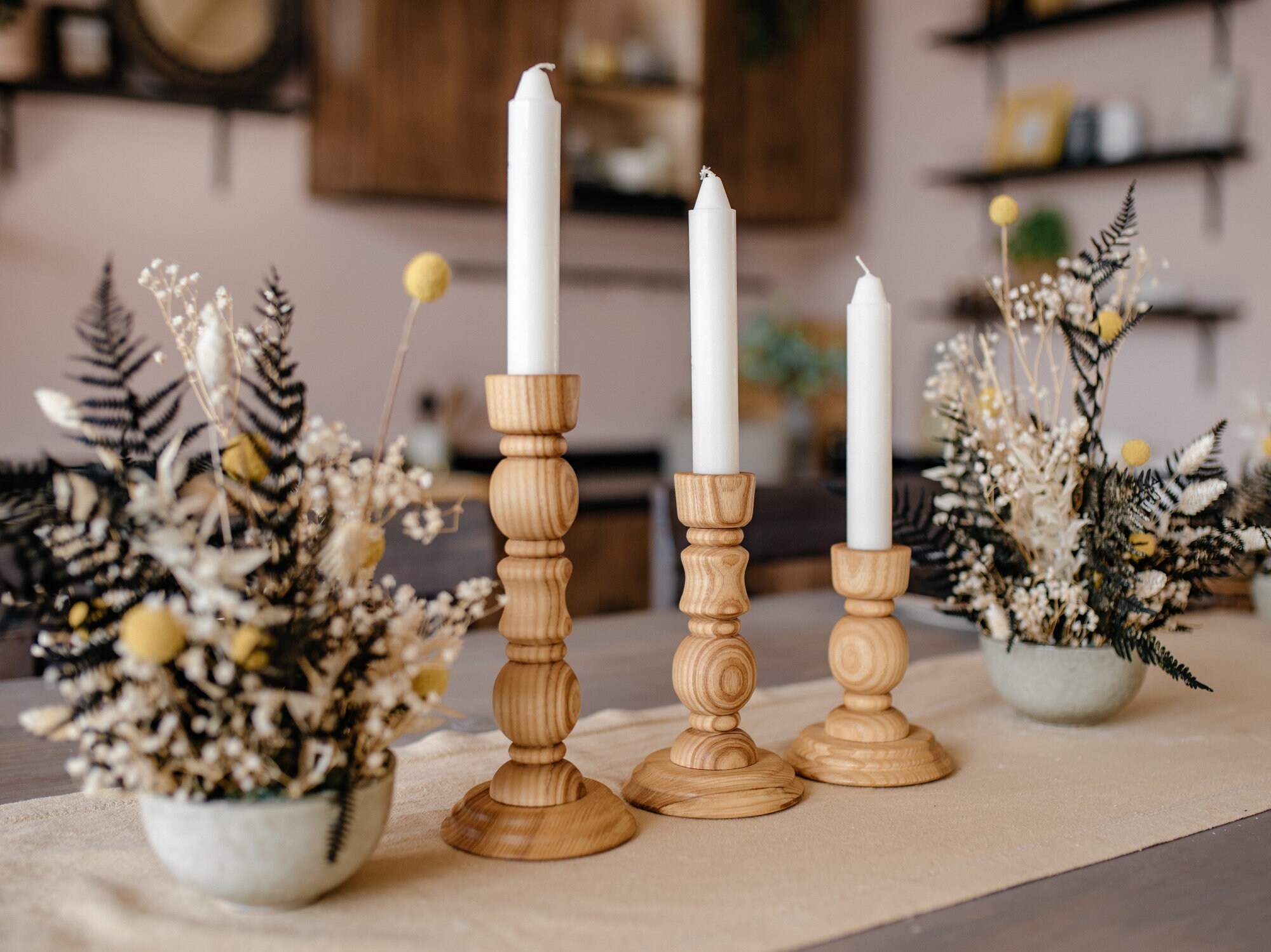 Wood candle holder set of 3 Farmhouse Table decor Etsy