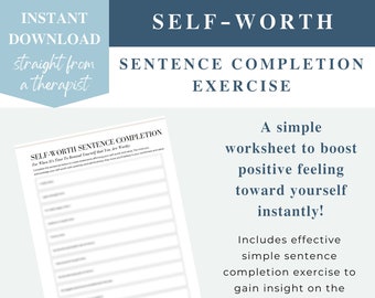 Self-Worth Exercise, self esteem workbook, self esteem activities, self esteem journal, self esteem teens, self esteem women