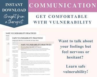 Communication Tips How to Be Vulnerable & Express Emotions, vulnerability journal, communication workbook, therapy worksheets, couples