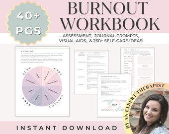 Burnout Workbook Stress Relief,  anxiety journal prompts, self love healing, self care planner, health wellness journey, social work, cbt