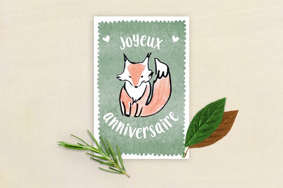 Carte Joyeux Anniversaire Renard Carte Double Etsy Carte Joyeux Anniversaire Renard Carte Double Etsy