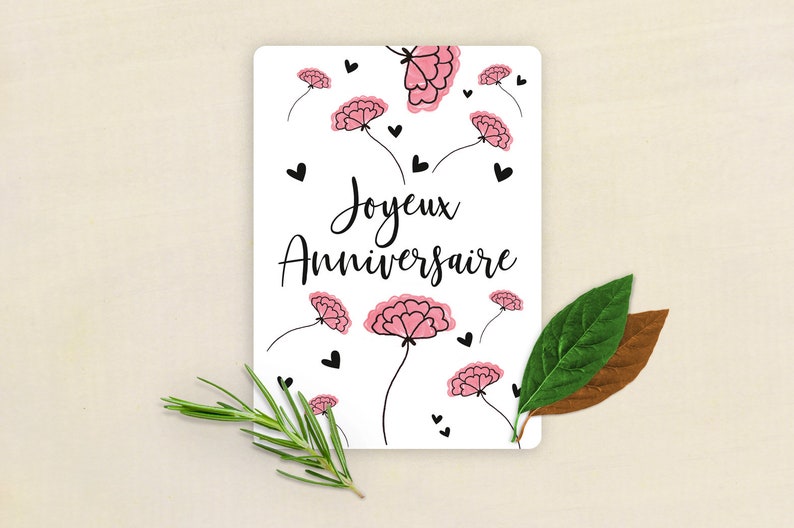 Carte joyeux anniversaire fleurs image 2