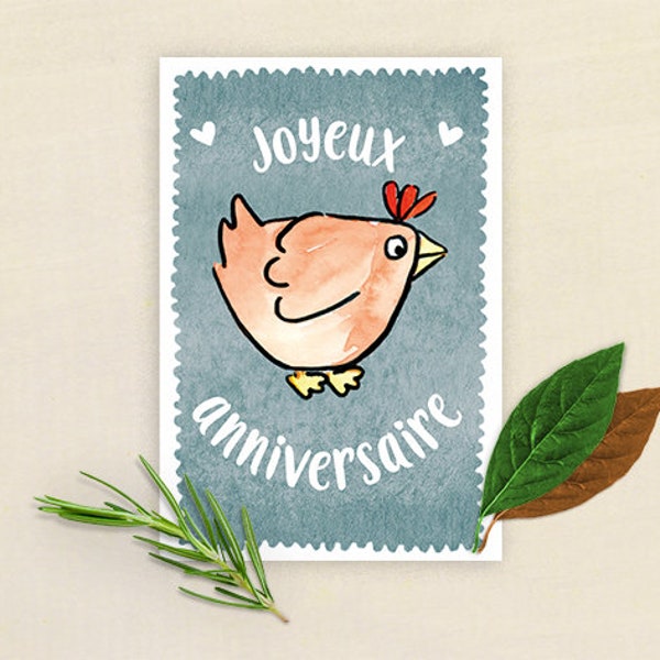 Carte joyeux anniversaire poule