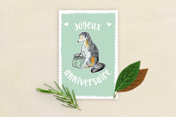Carte Joyeux Anniversaire Chien Etsy France