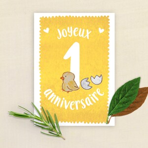 Carte joyeux anniversaire 1 an poussin image 1