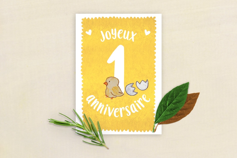 Carte joyeux anniversaire 1 an poussin image 1