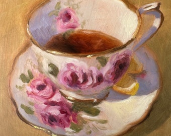 15x15cm Oil Painting of a Royal Albert teacup