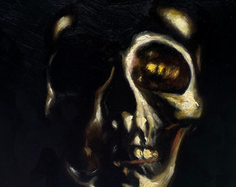 Memento Mori: Oil Painting of a Golden Skull