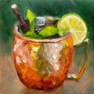 Original Oilpainting of a Moscow Mule cocktail