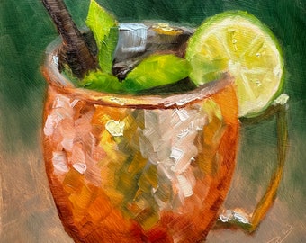 Original Oilpainting of a Moscow Mule cocktail