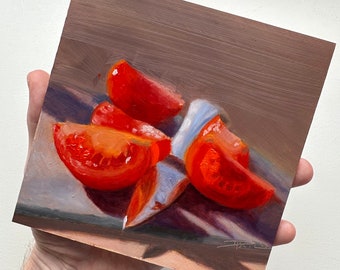 Tomatoes on a cutting board - Original Oilpainting