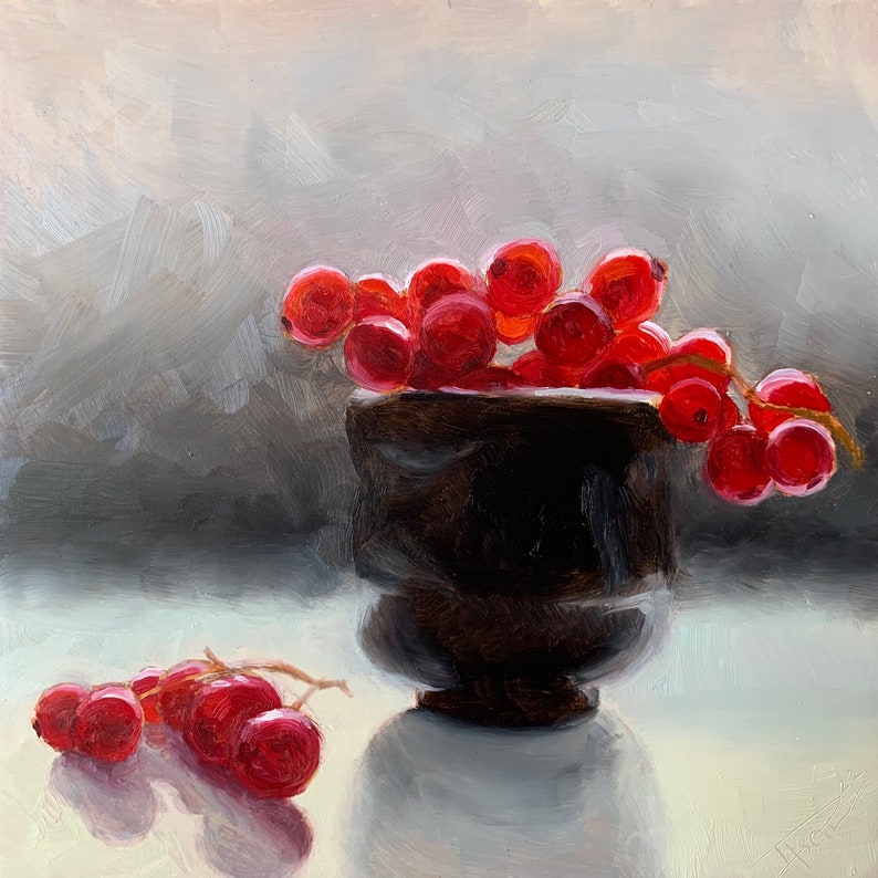 Red berries oil painting image 1