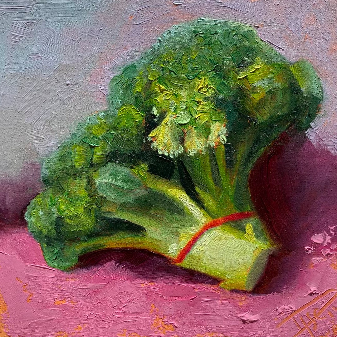Original Broccoli Oil Painting: Still Life Food Art (6