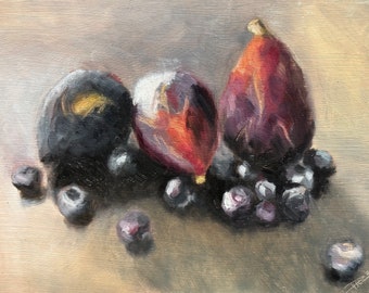 Figs and blueberries - original oil painting