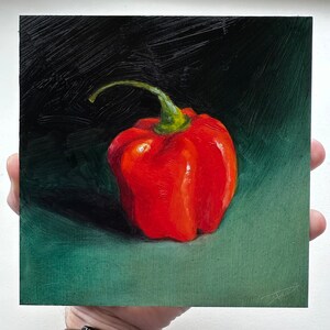 Oil painting of a delicious red mini pepper