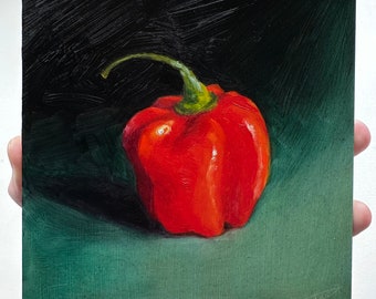 Oil painting of a delicious red mini pepper