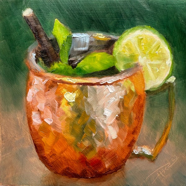 Moscow mule cocktail - 15x15cm Giclée Fine art print of an original oil painting