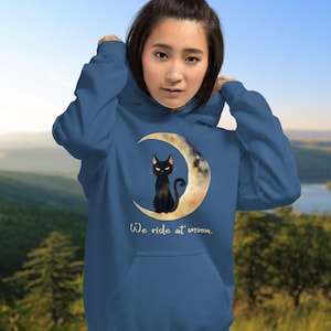 Witchy Moon Cat Hoodie – Crescent Moon Black Cat Halloween Sweatshirt