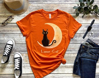 Halloween Sweatshirt - Witchy Moon Cat Shirt – Lunar Cat Graphic Tee for Fall