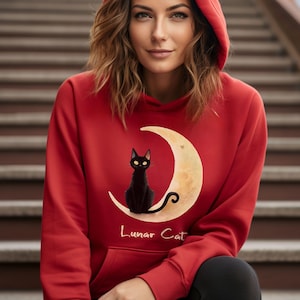 Witchy Moon Cat Hoodie – Cozy Lunar Cat Pullover for Fall