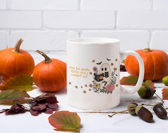 Halloween Cat Mug – Cozy Ghost & Black Cat Coffee Cup – Spooky Season Gift